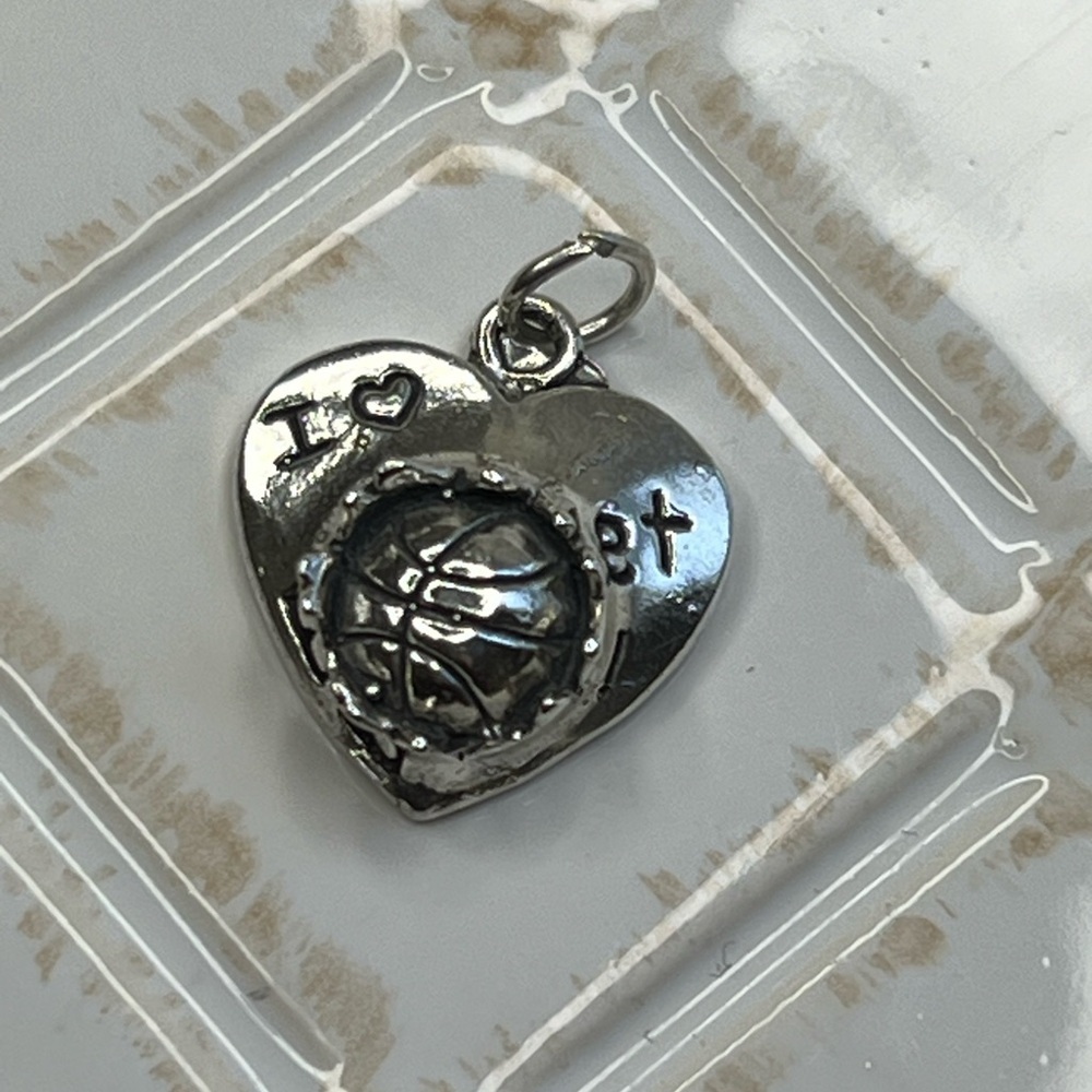 Vintage I Love Basketball Heart Charm Pendant Sterling Silver  NOS
